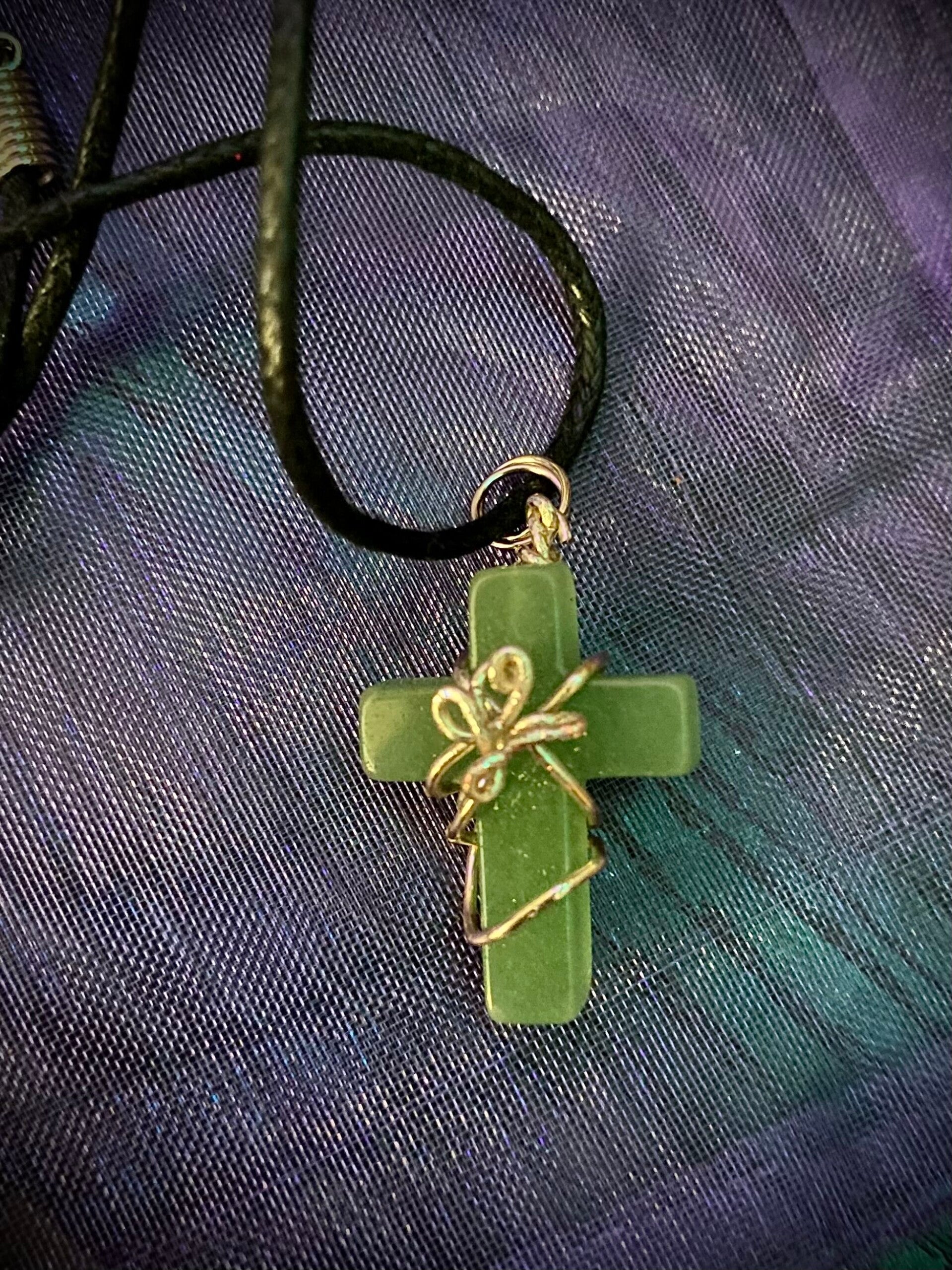 Jade Wire Wrapped Cross Necklace