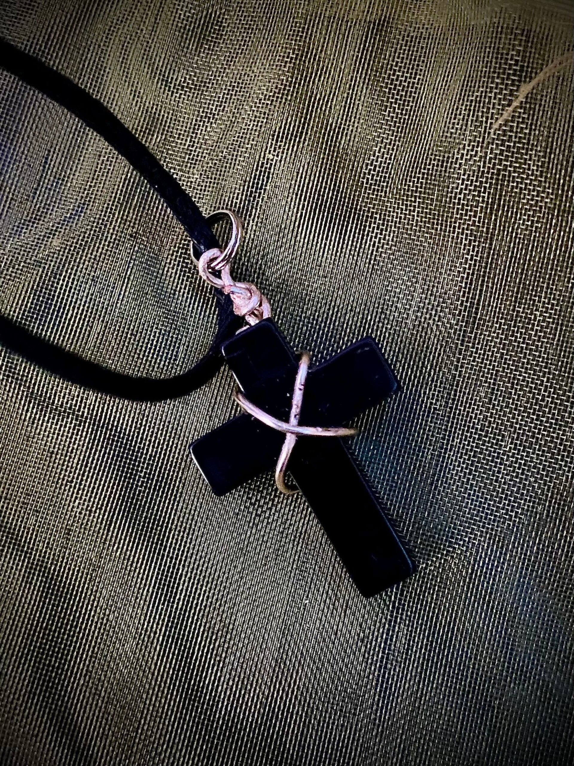 Obsidian Wire Wrapped Cross Necklace