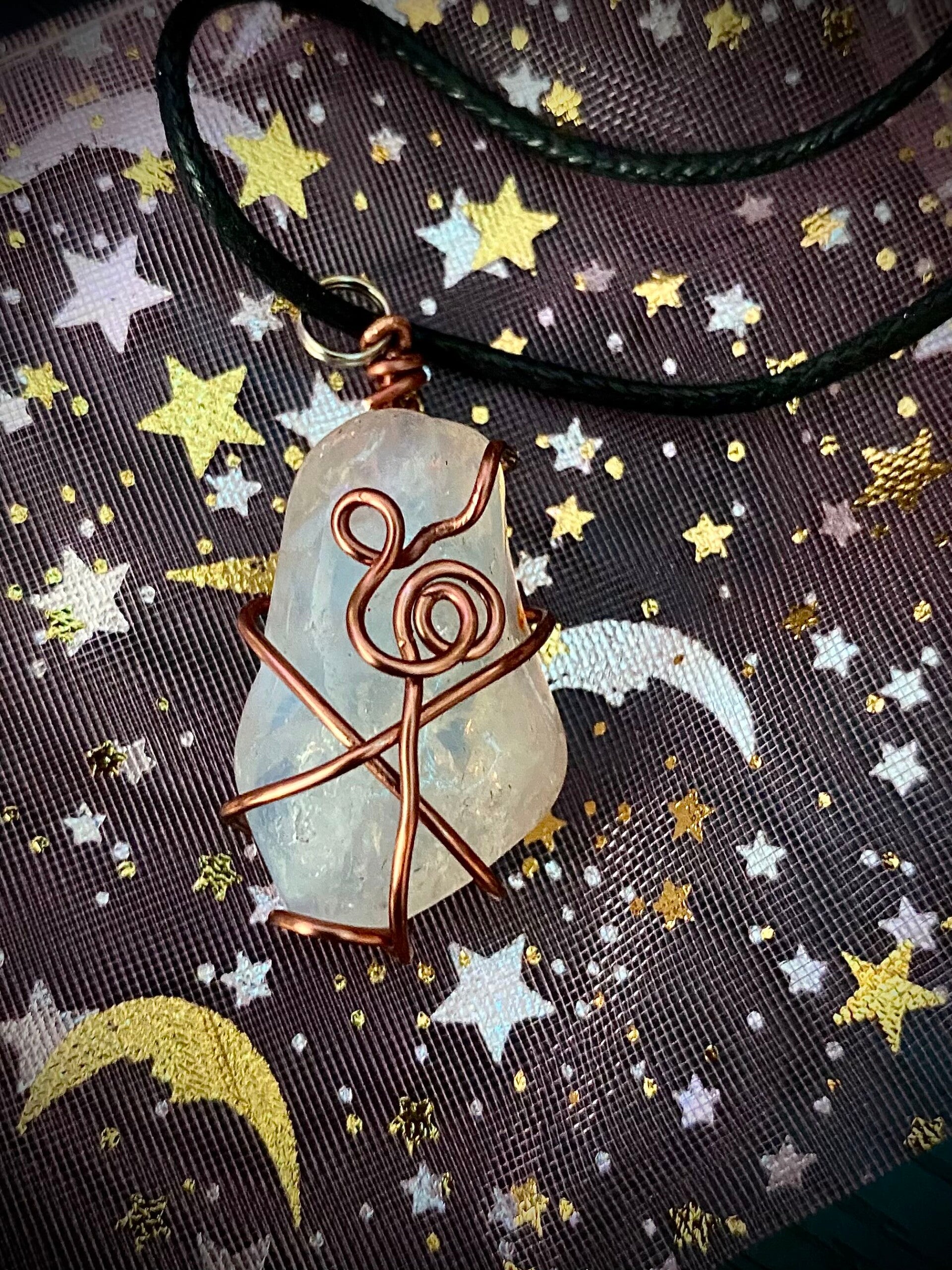 Opalite Wire Wrapped Crystal Necklace