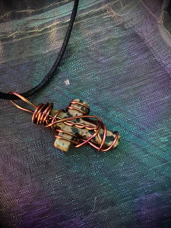 Dalmatian Stone Wire Wrapped Crystal Necklace
