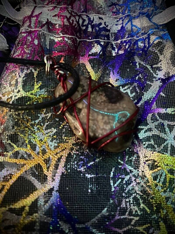 Leopard Skin Jasper Wire Wrapped Crystal Necklace