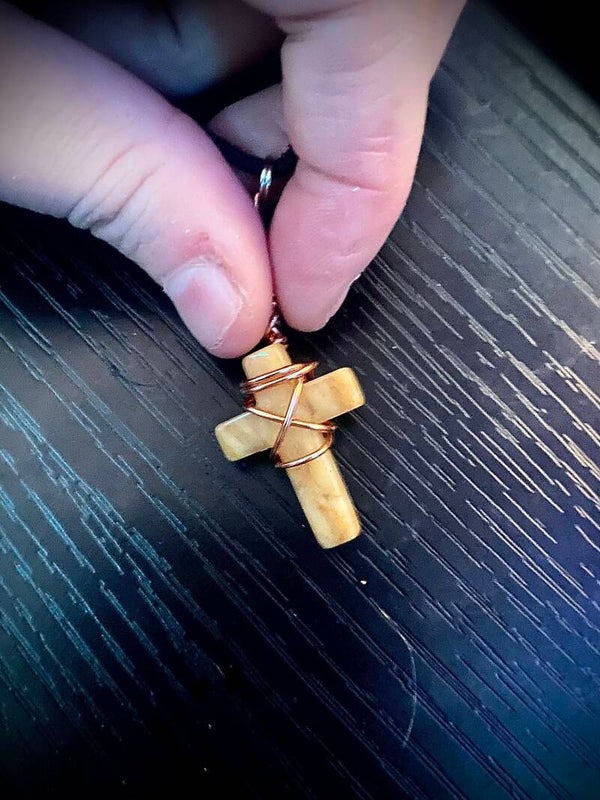 Yellow Calcite Wire Wrapped Crystal Cross Necklace
