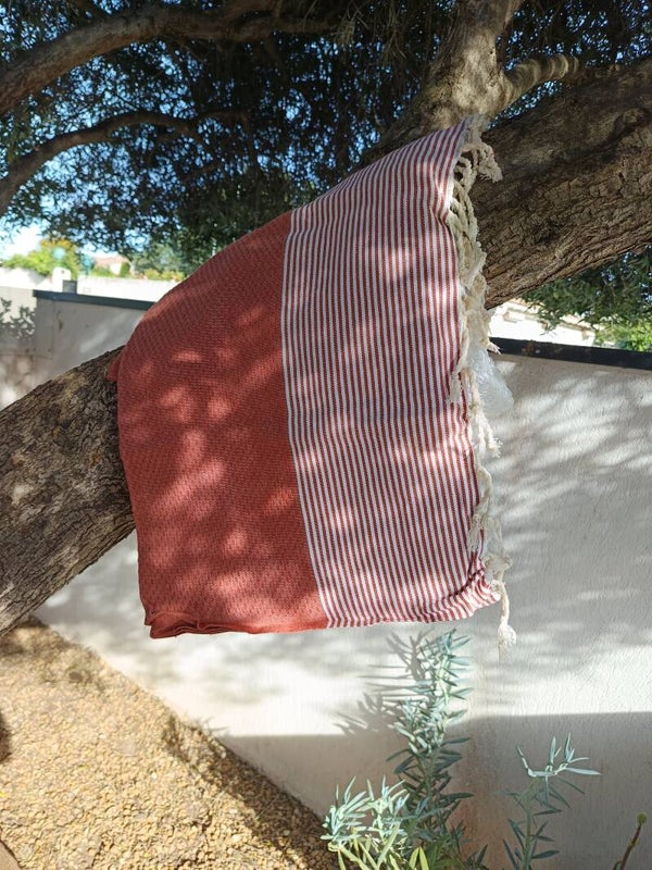 Fouta nid d’abeille terracotta – Serviette plage / hammam – Coton léger – Drap de bain – Plaid été – Cadeau éco-responsable