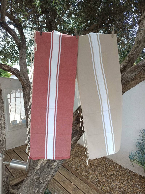 Lot de 2 foutas artisanales – Terracotta & Beige