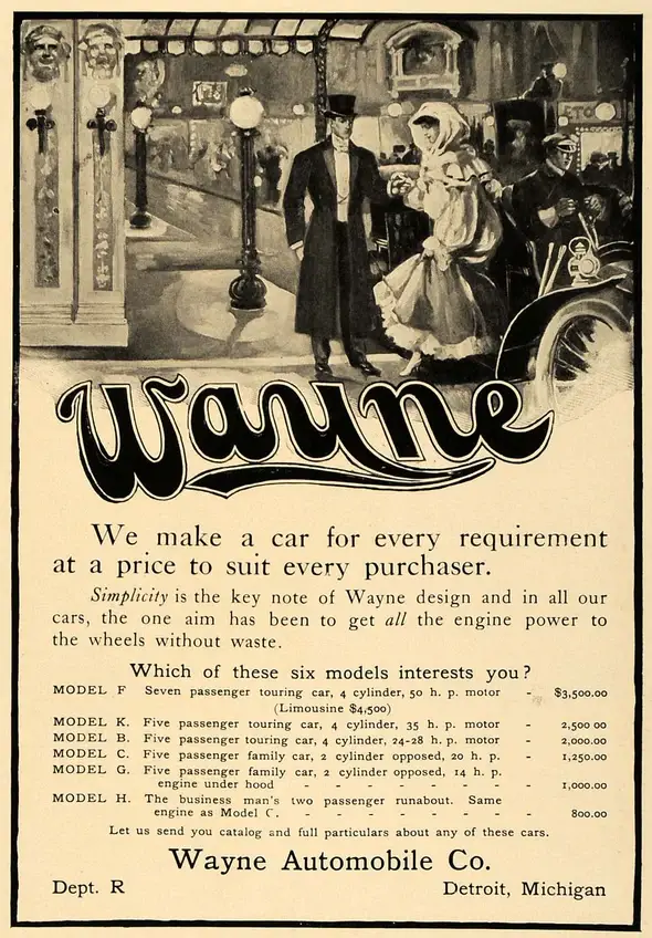 Anuncio de 1906 Wayne Automobile Company Modelos FKBCGH
