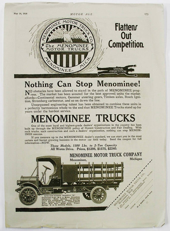 Anuncio de Menominee Motor Truck Co. (Mayo 1916)    ma
