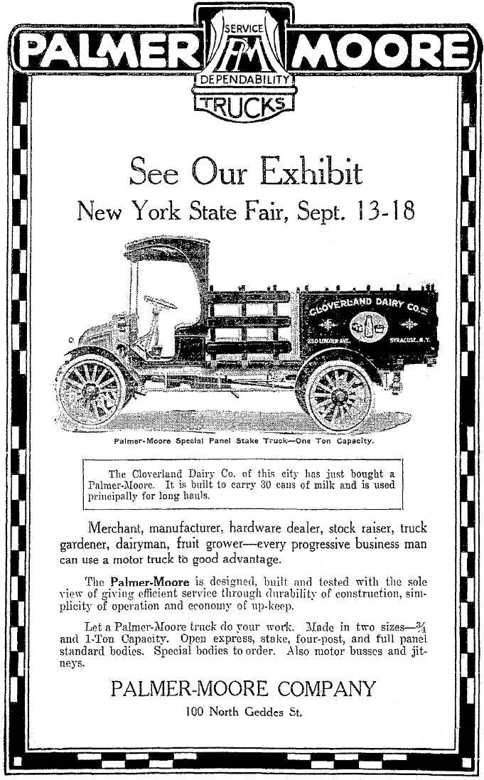 Anuncio de la Compañía Palmer-Moore: "Lácteos Cloverleaf" - Syracuse Herald, 12 de septiembre de 1915