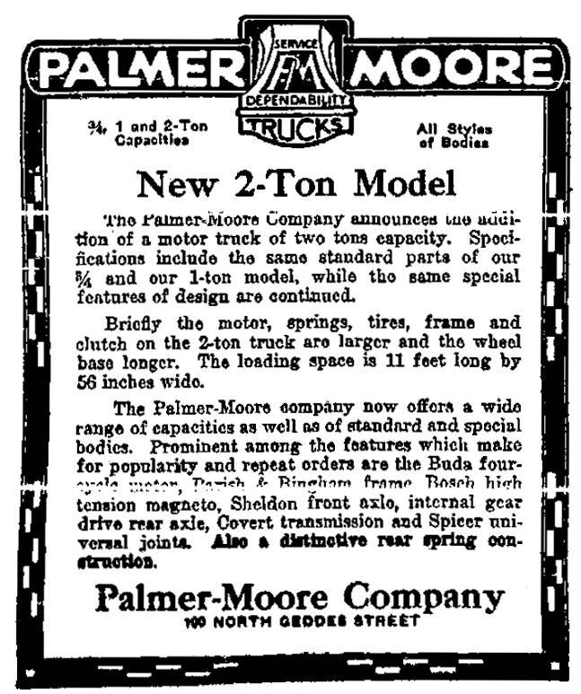 Palmer-Moore Company Advertisement "New two-ton model" - Syracuse Herald, November 5, 1916