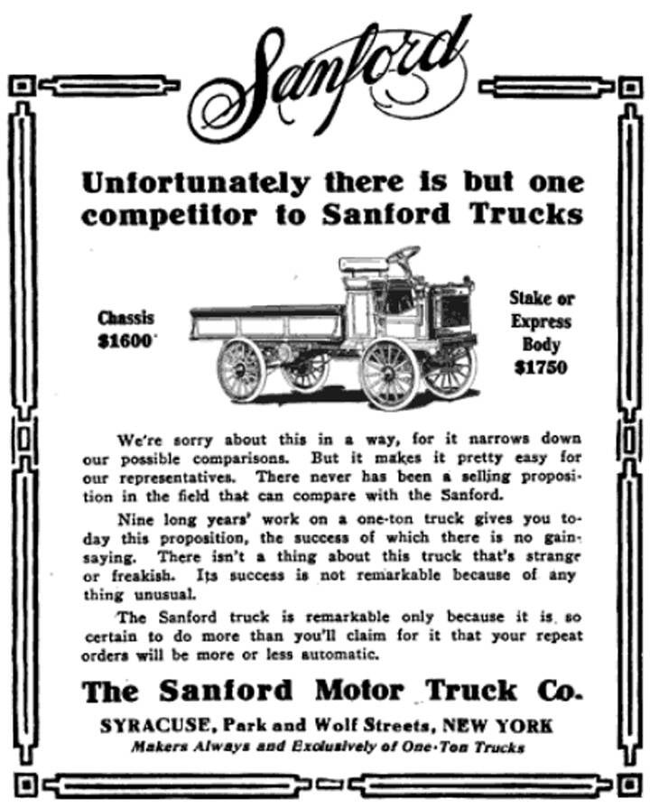 Sanford Motor Truck Company - Anuncio, Power Trucks - 1912