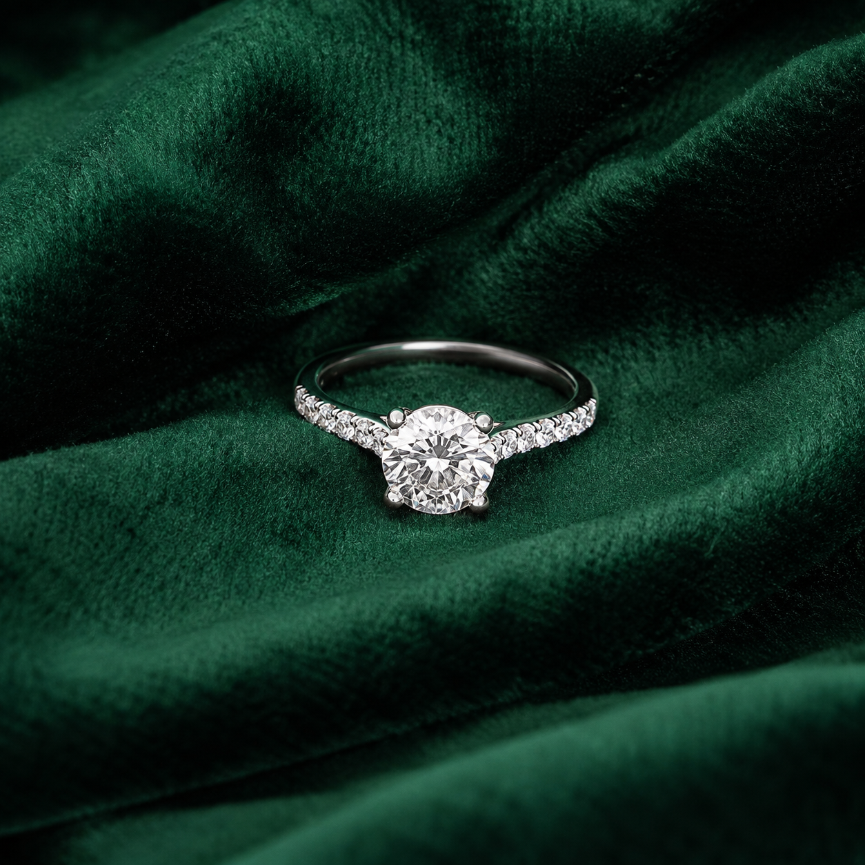 Platinum Cotter & Co solitaire diamond ring with diamond set shoulders