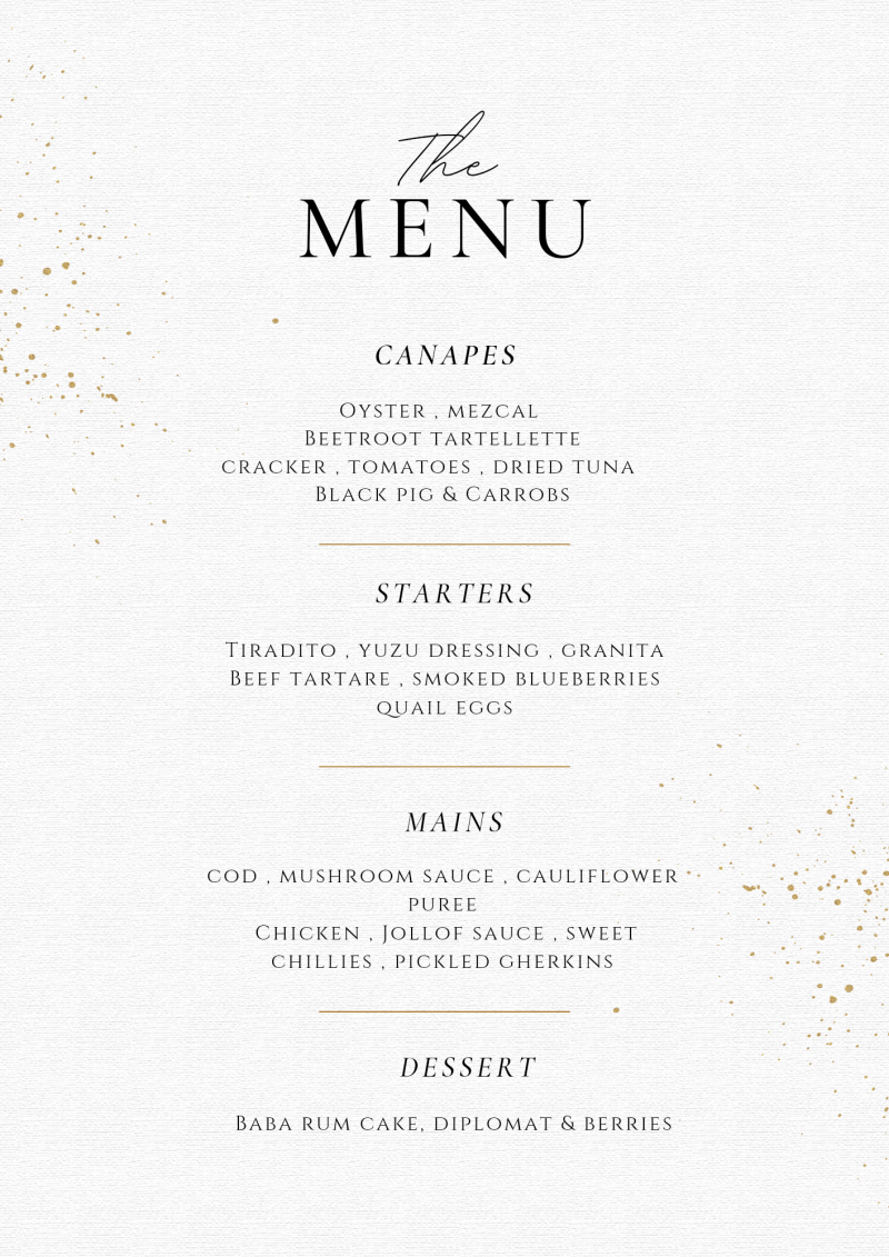 Wedding menu Ibiza October 2024