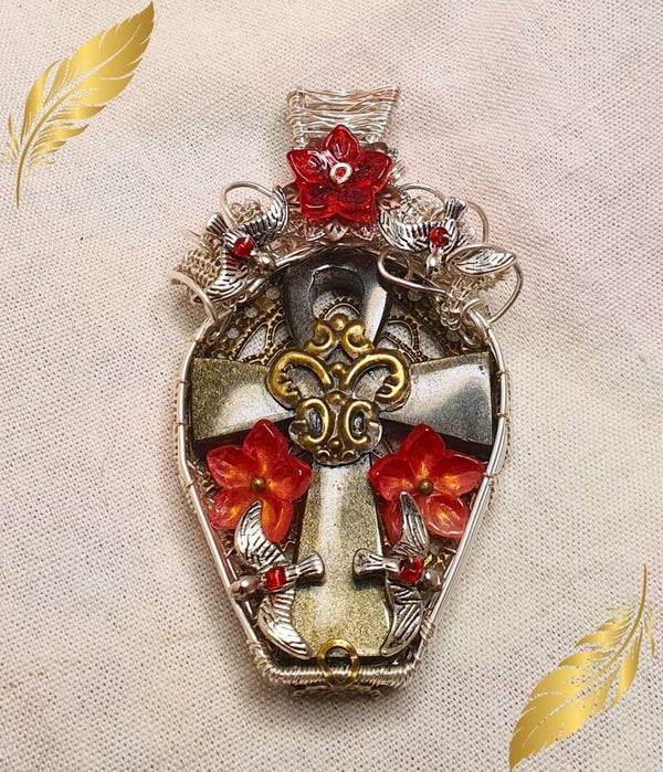 Pendentif Croix Ankh en Obsidienne Dorée - Protection & Révélation Intérieure