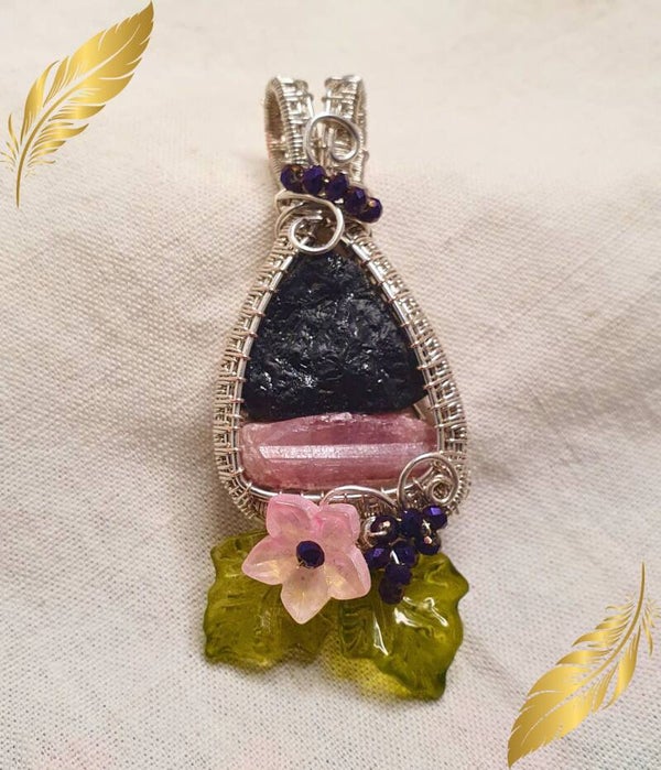 Pendentif Duo de Tourmaline noire et rose - Protection & Douceur du Cœur