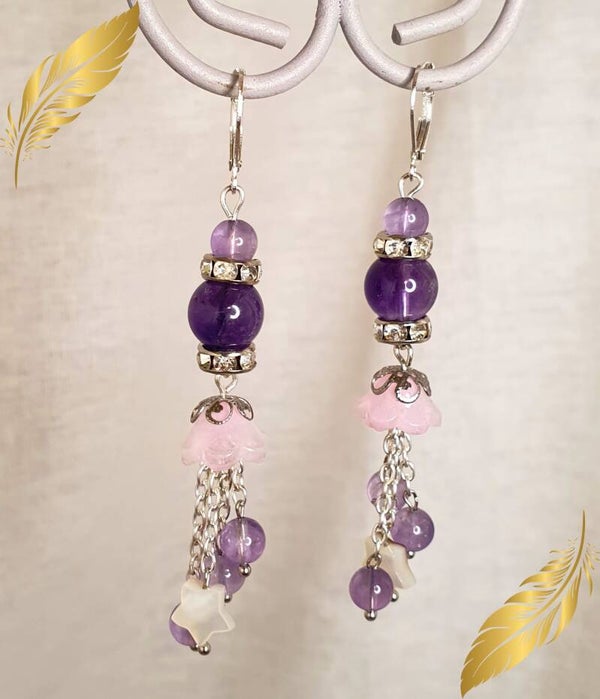 Boucles d'oreilles Fleur d'Améthyste nacrée - Sérénité, Intuition & Éclat Spirituel