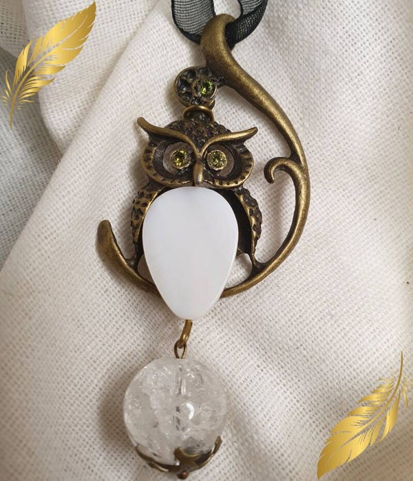 Pendentif Hibou - Nacre & Cristal
