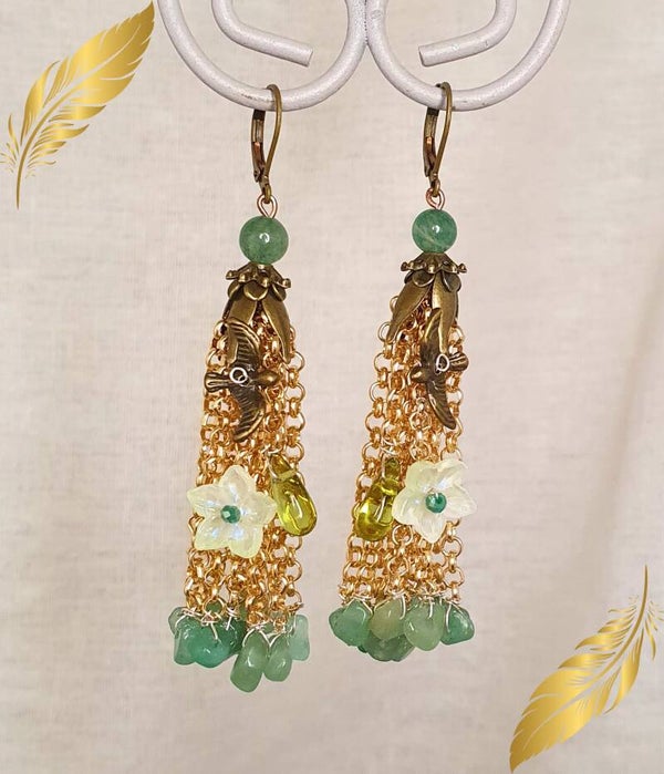 Boucles d'oreilles Fleur d'Aventurine verte - Harmonie, Renouveau & Liberté