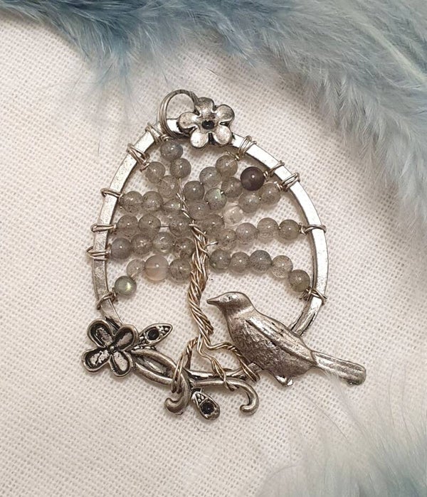 Pendentif Arbre de Vie & Oiseau - Labradorite - Protection, intuition et liberté intérieure