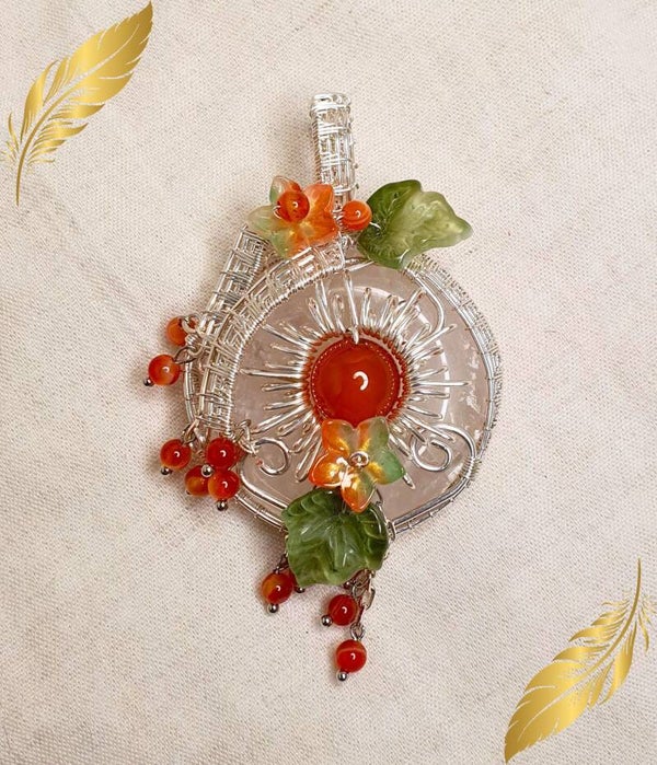 Pendentif Soleil de cornaline et cristal de roche - Vitalité & Harmonie