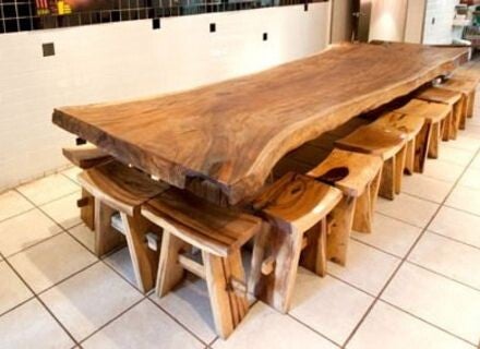 Natural Treated Cedar Wood Table with 18 Chairs