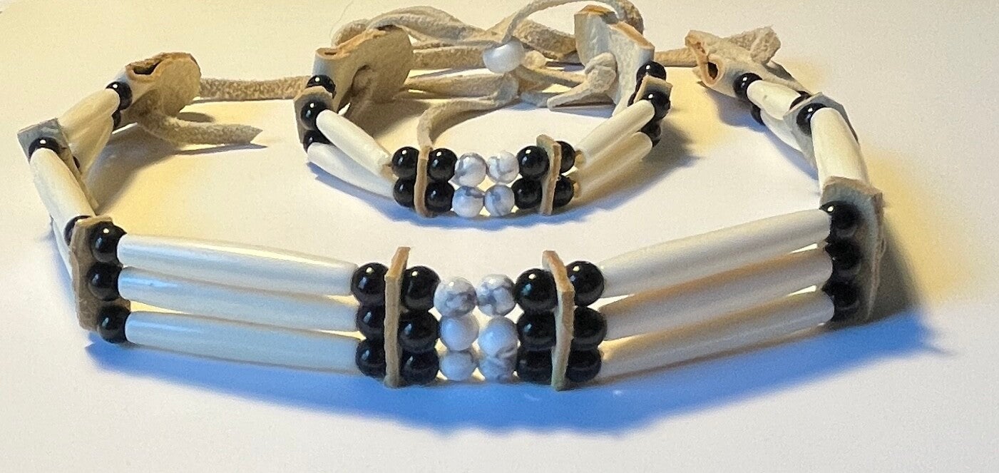 Black Onyx and Howlite Necklace and Bracelet Set