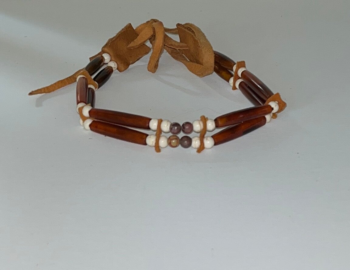 2 Strand Amber Bone Rhodnite Gemstone Choker