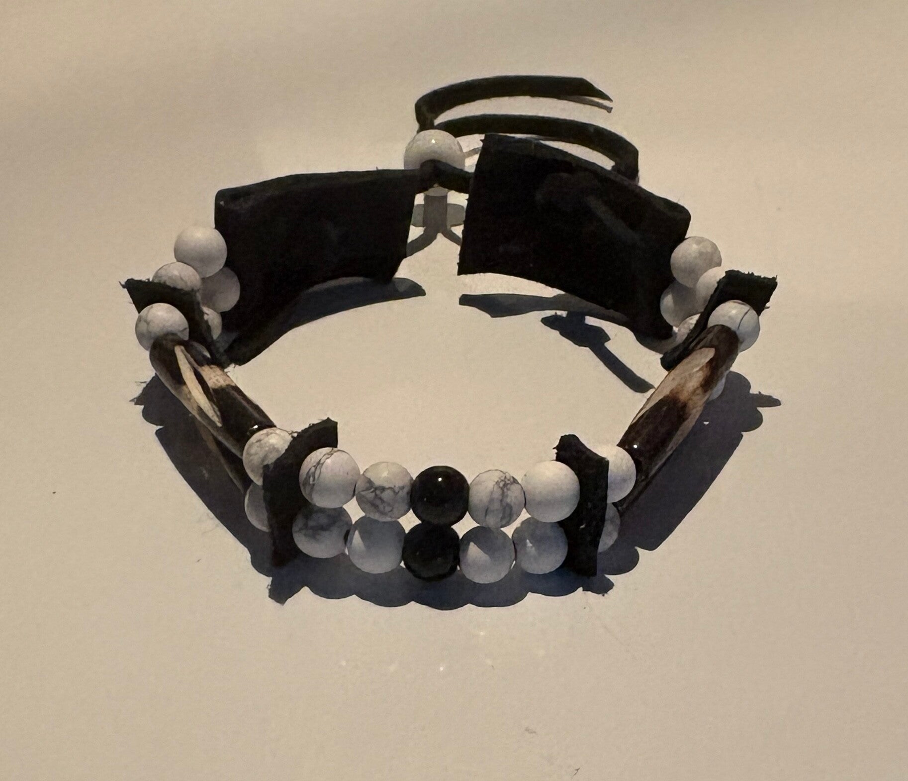 2 Strand Carved Bone Bracelet with Howlite Gemstones