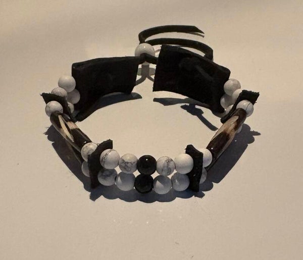 2 Strand Carved Bone Bracelet with Howlite Gemstones