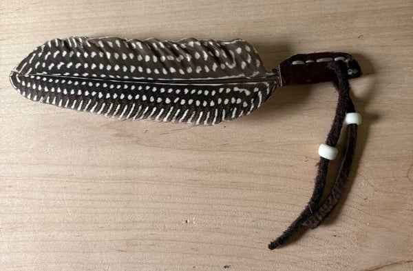 Leather Wrapped Guinea Hen Feather