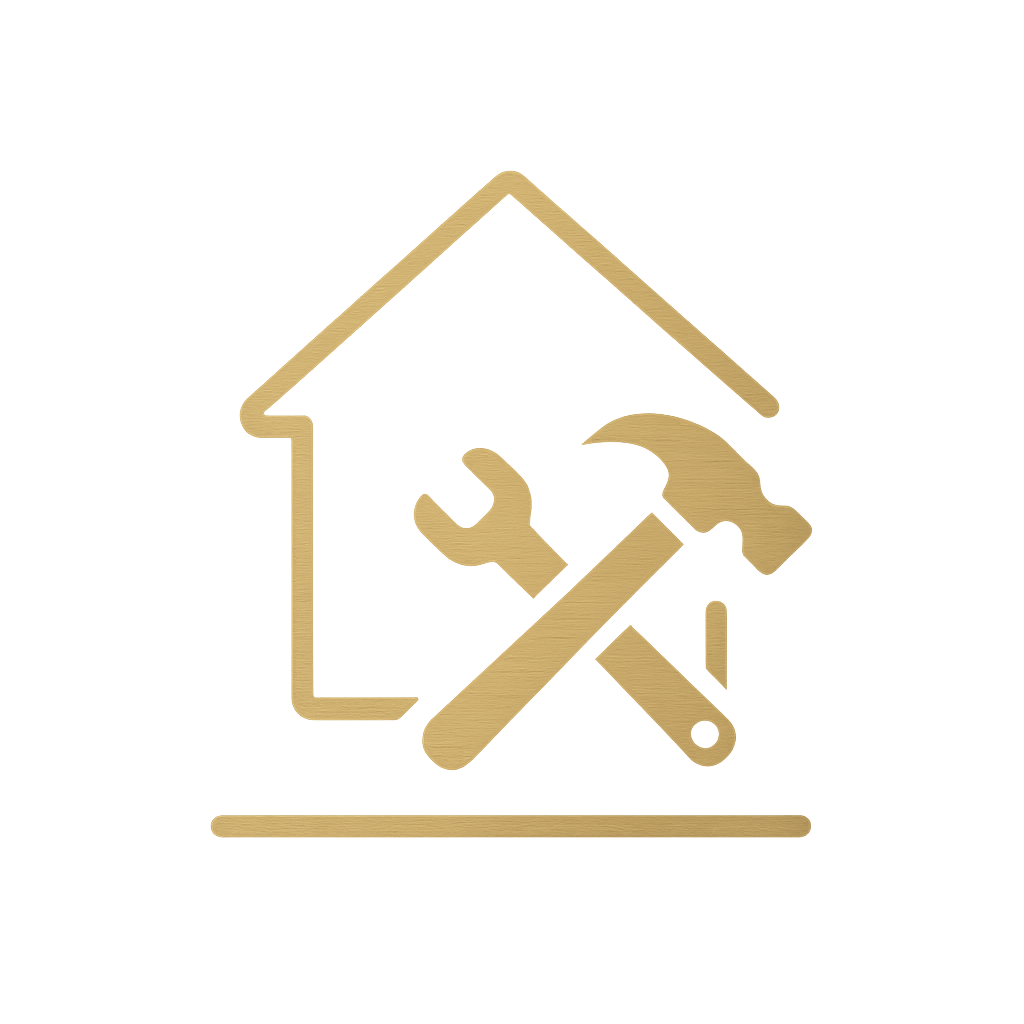 Pictogramme doré outils de rénovation dans une maison — suivi des travaux