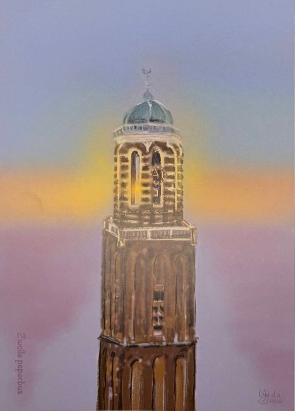 Zwolse peperbus in avondlicht
