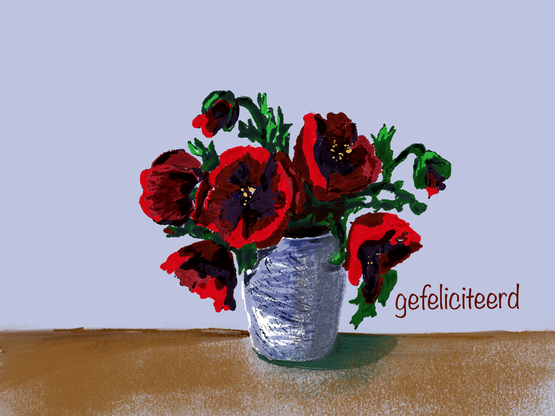 Kaart rode anemonen gefeliciteerd