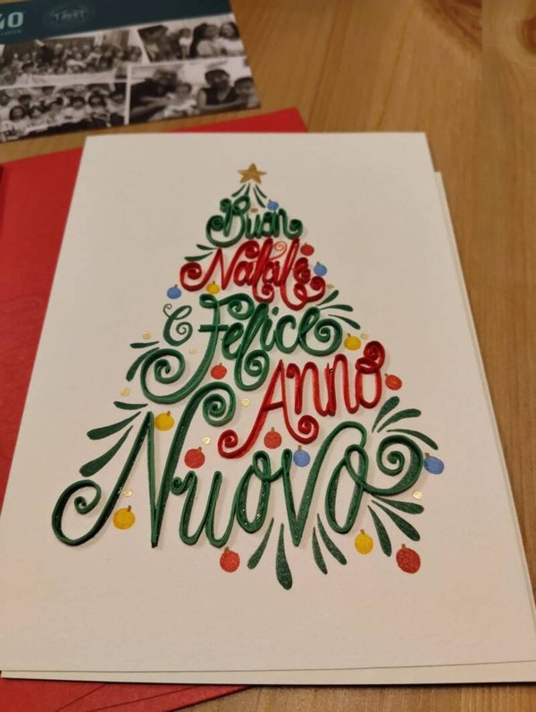 Biglietto Origamo filigrana Buon Natale e Felice Anno Nuovo