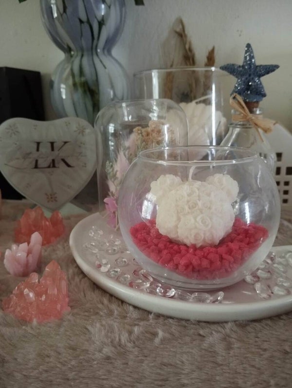 Teddybär-Kopf Kerze im Glas Set