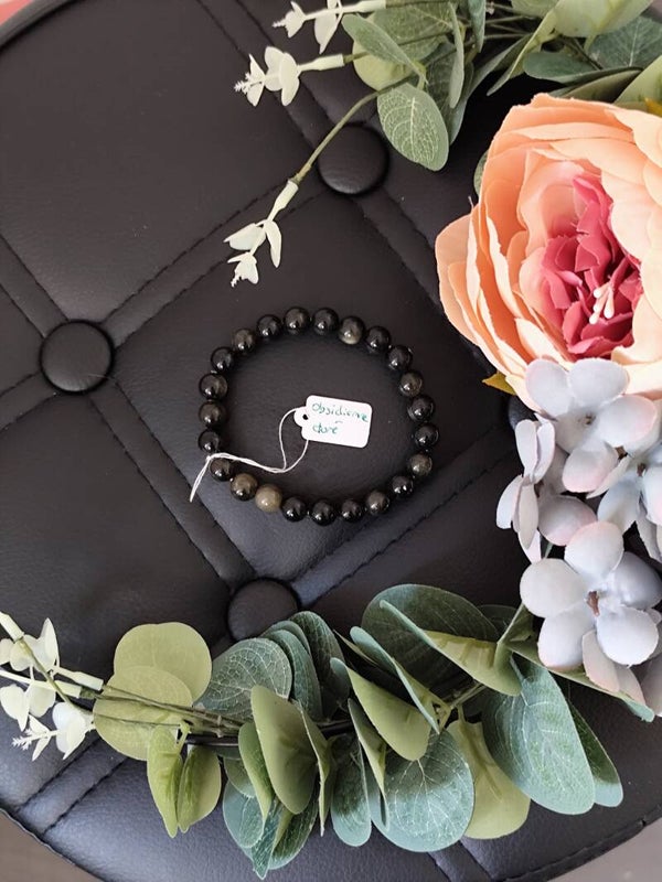 Bracelet obsidienne doré 8mm