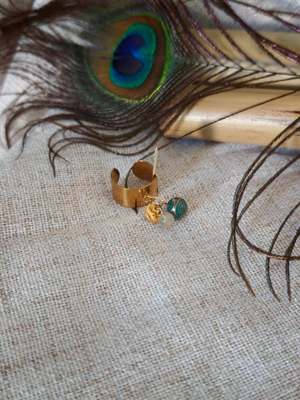 Regard Nomade – Bague Agate Œil Tibétain & Quartz Rutile