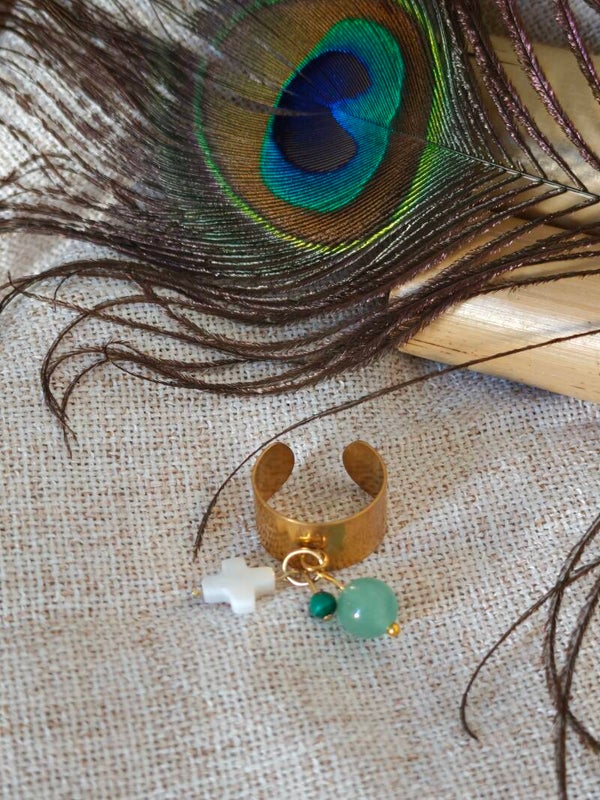 Vague d'Émeraude – Bague Aventurine, Malachite & Nacre