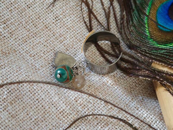 Cœur des Origines – Bague Agate Tibétaine & Quartz Rutile