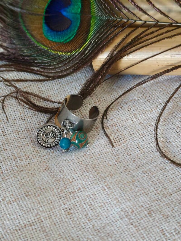 Souffle d'Om – Bague Apatite & Agate Tibétaine
