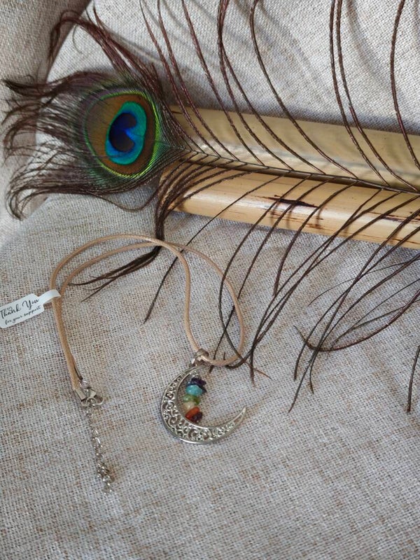 Lune d'Harmonie – Collier 7 Chakras & Cordon Beige