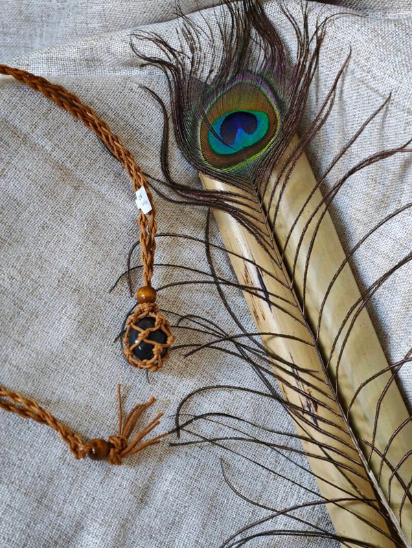 Regard Céleste – Collier Macramé Marron & Obsidienne Œil Céleste