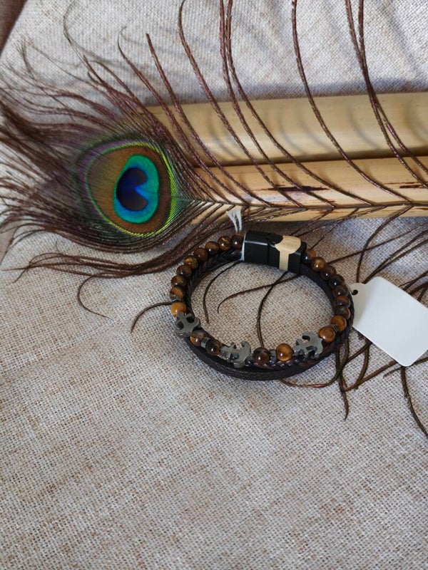Cap sur le Courage – Bracelet Cuir & Œil de Tigre