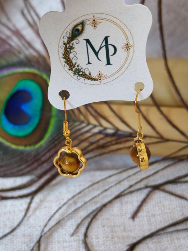 Fleur de Courage – Boucles d'Oreilles Œil de Tigre
