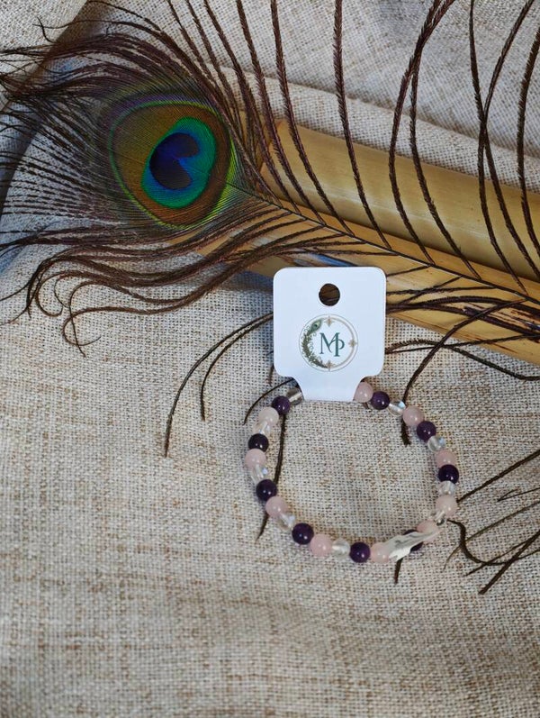 Douce Harmonie – Bracelet Quartz Rose, Améthyste & Cristal de Roche