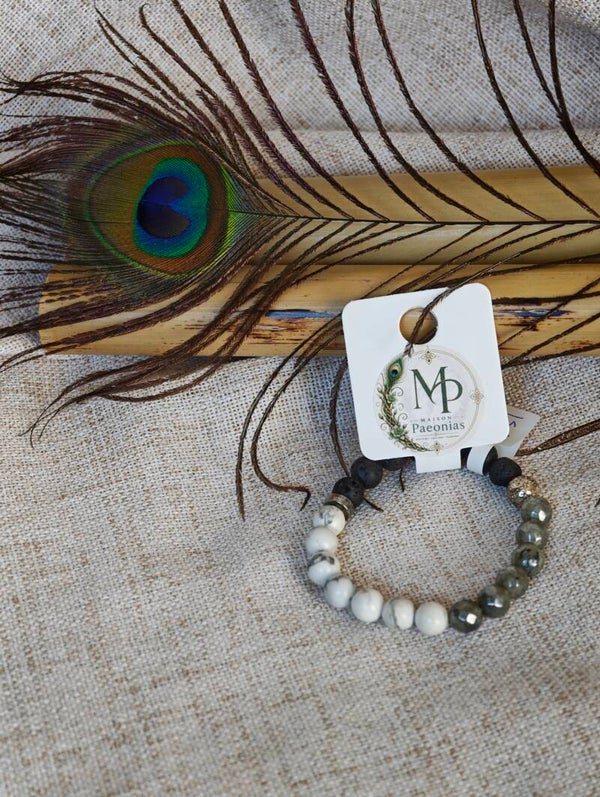 Ancrage & Sérénité – Bracelet Howlite, Labradorite & Pierre de Lave