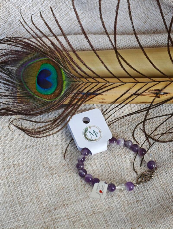 Éclat de Lotus – Bracelet Améthyste & Cristal de Roche