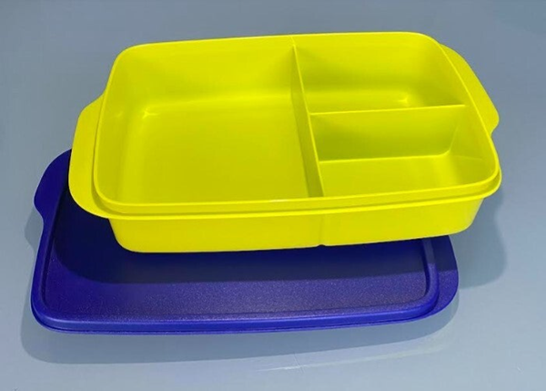 Eco lunchbox met vakjes, Lime-Blauw