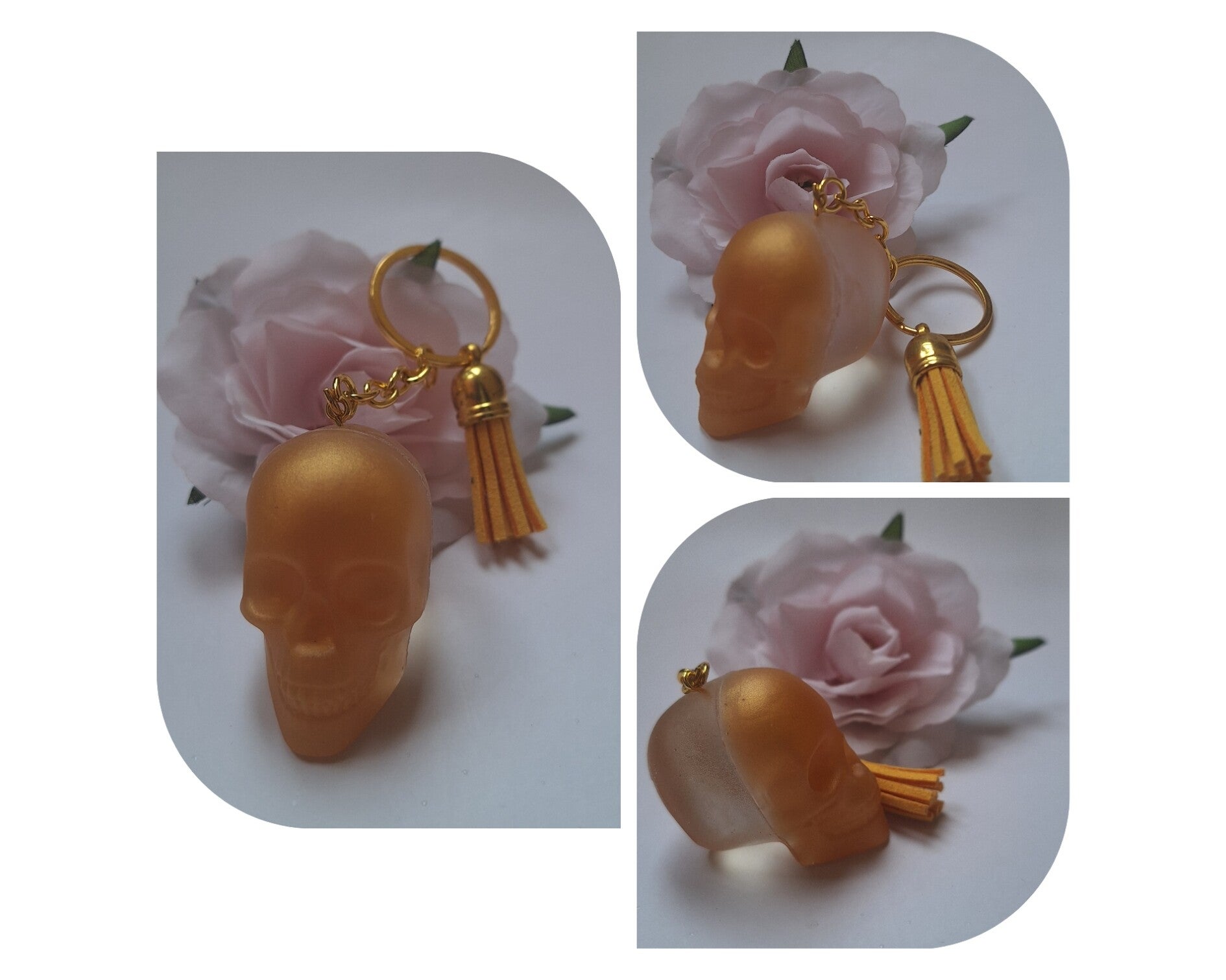 Schlüsselanhänger Totenkopf Gold/Klar