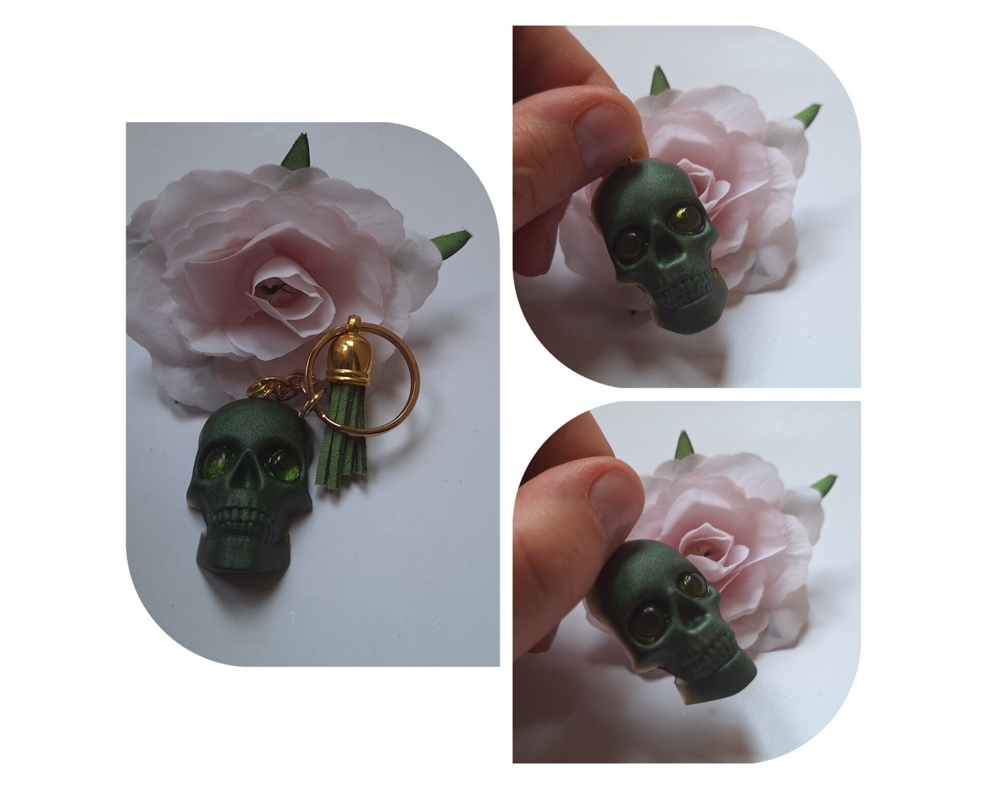 Totenkopf Schlüsselanhänger Olivgrün