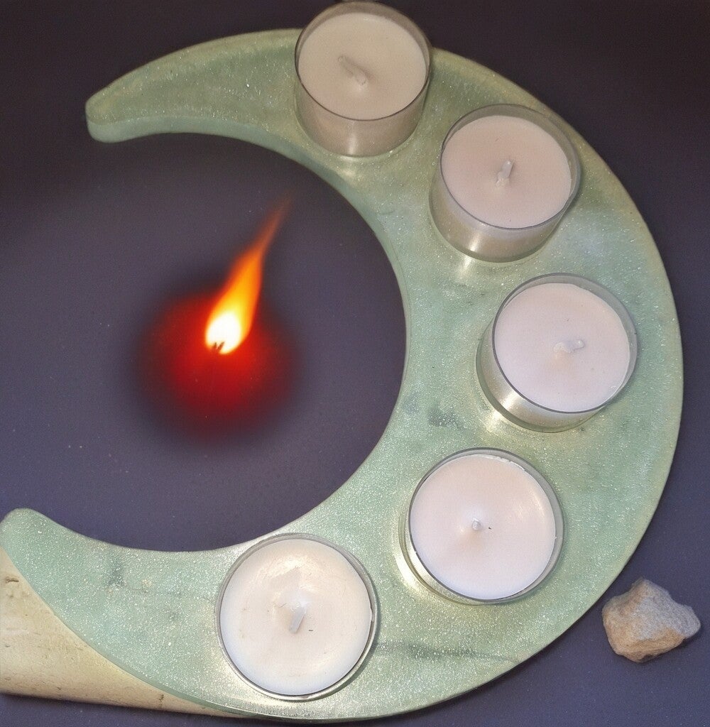 Mondteelichthalter hellblau mit leichtem Glitzer