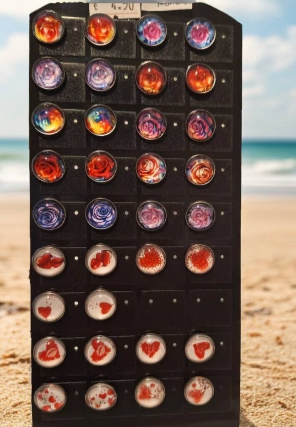 Cabochonohrstecker Rosen und Herzen 12mm